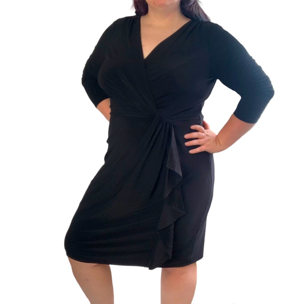 Ralph Lauren Womens Little Black Dress Tiered Ruffles Cocktail Plus Size 18W XXL
